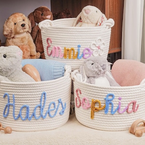 Personalisierter handgemachter Babykorb,Baby-Geschenkkorb aus Seil,Baumwolle,Neugeborenenkorb,Babyaufbewahrungskorb mit Namen,Babypartygeschenk,Kinderzimmergeschenk
