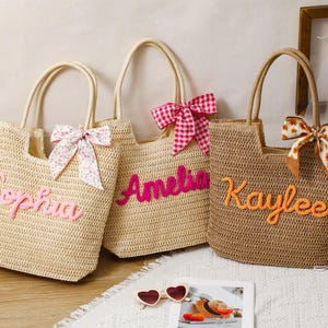 Personalized Crochet Straw Beach Tote Bag, Bridesmaid Wedding Gift, Travel Beach Tote, Bachelorette Party Favors, Bridal Shower Bag image 15