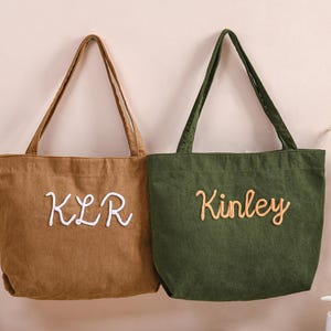 Personalized Embroidered Corduroy Tote,Custom Name Tote Bag,Bridesmaid Gift,Gift for Her,Travel Bag,Bachelorette Gift,Christmas Gift image 20