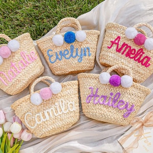 Personalisierte Stroh Brautjungfer Strandtasche, Brautjungfer Strandtasche, Brautjungfer Geschenkkorb, Junggesellinnenabschied Geschenktasche, kundenspezifischer Handgeschenkkorb