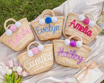 Personalized straw bridesmaid handbag,Bridesmaid beach bag,Bridesmaid Gift basket,Bachelorette party gift bag,Custom hand-held gift basket