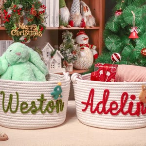 Personalisierter Baby-Dusche-Geschenkkorb, Neugeborenen Weihnachtsgeschenk, neue Eltern Weihnachtsgeschenk, Seil Baumwolle Baby-Geschenkkorb, Baby Aufbewahrungskorb mit Namen