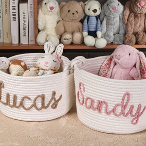Personalisierter Baby-Dusche-Geschenkkorb, Baby-Geschenkkorb aus Seil, Baumwolle, Neugeborenen Korb, Baby-Aufbewahrungskorb mit Namen, Spielzeugkorb, Neugeborenen Namen Geschenke