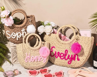 Personalized straw bridesmaid handbag,Bridesmaid beach bag,Bachelorette party gift bag,Bridesmaid Gift basket,Custom hand-held gift basket