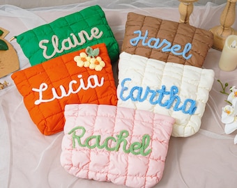 Personalized Quilted Makeup Bag,Custom Bridesmaid Makeup Bag,Bachelorette Party Gifts,Bridesmaid Gifts,Puffer Makeup Bag,Travel Makeup Pouch