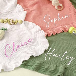 Personalisierte gestickte Babydecke, benutzerdefinierte Babynamendecke, Neugeborenengeschenk, weiche gestrickte Babydecke aus Baumwolle, Babygeschenk, Babypartygeschenk