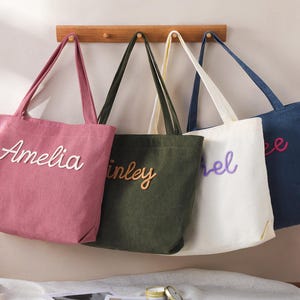 Personalized Embroidered Corduroy Tote,Custom Name Tote Bag,Bridesmaid Gift,Gift for Her,Travel Bag,Bachelorette Gift,Christmas Gift image 7