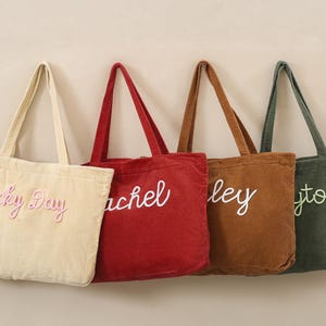 Personalized Embroidered Corduroy Tote,Custom Name Tote Bag,Bridesmaid Gift,Gift for Her,Travel Bag,Bachelorette Gift,Christmas Gift