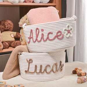 Personalisierter Baby-Dusche-Geschenkkorb,Baby-Geschenkkorb aus Seil,Baumwolle,Spielzeugkorb,Neugeborenen Korb,Baby-Aufbewahrungskorb mit Name,Baby-Weihnachtsgeschenk
