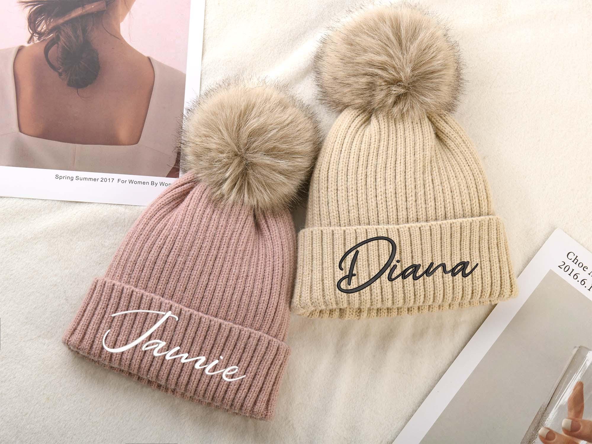 Bride and Babe Beanie Set with Tan Pom-Poms Amazon.com: Pop Fizz Designs Bachelorette Beanies (7 Pack) 1  main image 2