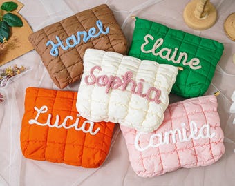 Personalized Quilted Makeup Bag,Custom Bridesmaid Makeup Bag,Bridesmaid Gifts,Bachelorette Party Gifts,Puffer Makeup Bag,Travel Makeup Pouch
