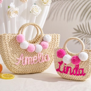 Personalized straw bridesmaid handbag,Bachelorette party gift bag,Bridesmaid beach bag,Bridesmaid Gift basket,Custom hand-held gift basket