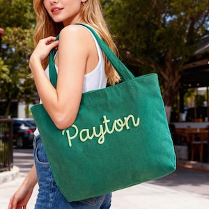 Personalized Embroidered Corduroy Tote,Custom Name Tote Bag,Bridesmaid Gift,Gift for Her,Travel Bag,Bachelorette Gift,Christmas Gift image 4