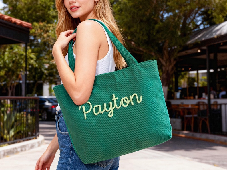Personalized Embroidered Corduroy Tote,Custom Name Tote Bag,Bridesmaid Gift,Gift for Her,Travel Bag,Bachelorette Gift,Christmas Gift image 4