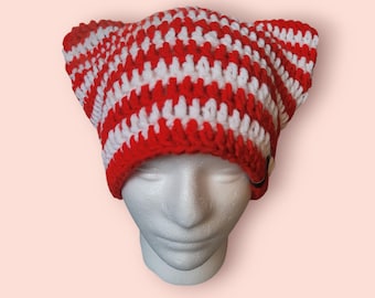 Gorro de gato rojo y blanco