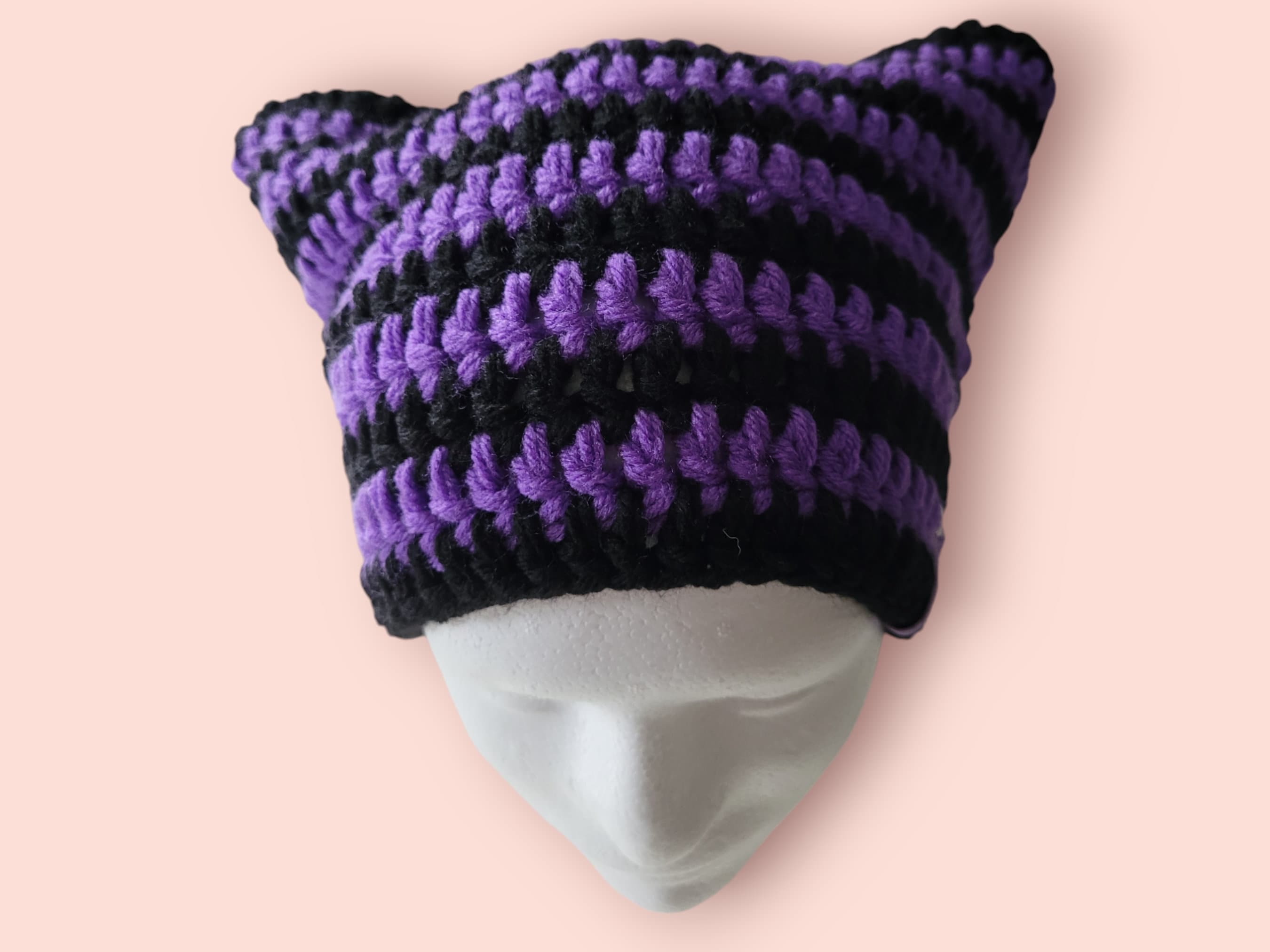 【BLACKPURPLE】24FW★ Mew-Mew Cat Eyelet Beanie Cat Beanie Hat Black/ Purple - Etsy