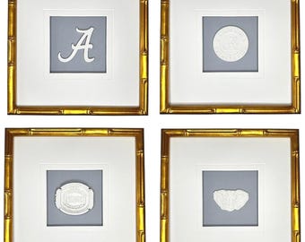 Set of 4 University of Alabama Collegiate Intaglios Custom Framed in Gold Bamboo