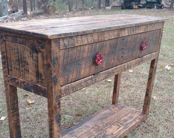 Reclaimed Pallet Wood Sofa Console Table: Rustic Vintage Cabinet