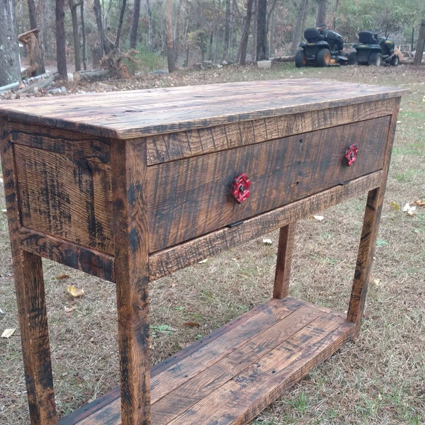 Sofa Console Table with Cabinet - Reclaimed Pallet Wood - Vintage Rustic Look- UpCycled *FREE SHIPPING*