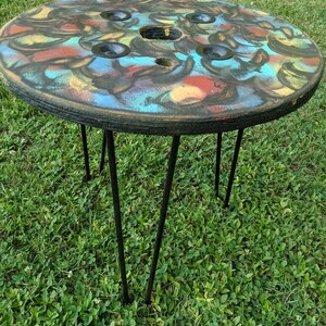 Colorful Reclaimed Spool Round UPCYCLED Patio Side Table - Etsy