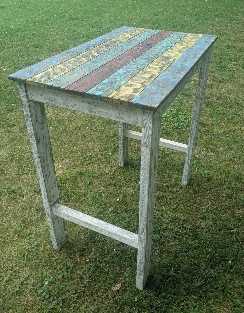 Vibrant Colorful Reclaimed Pallet Wood UPCYCLED Patio Coffee Table Vintage, Rustic Look FREE SHIPPING image 9