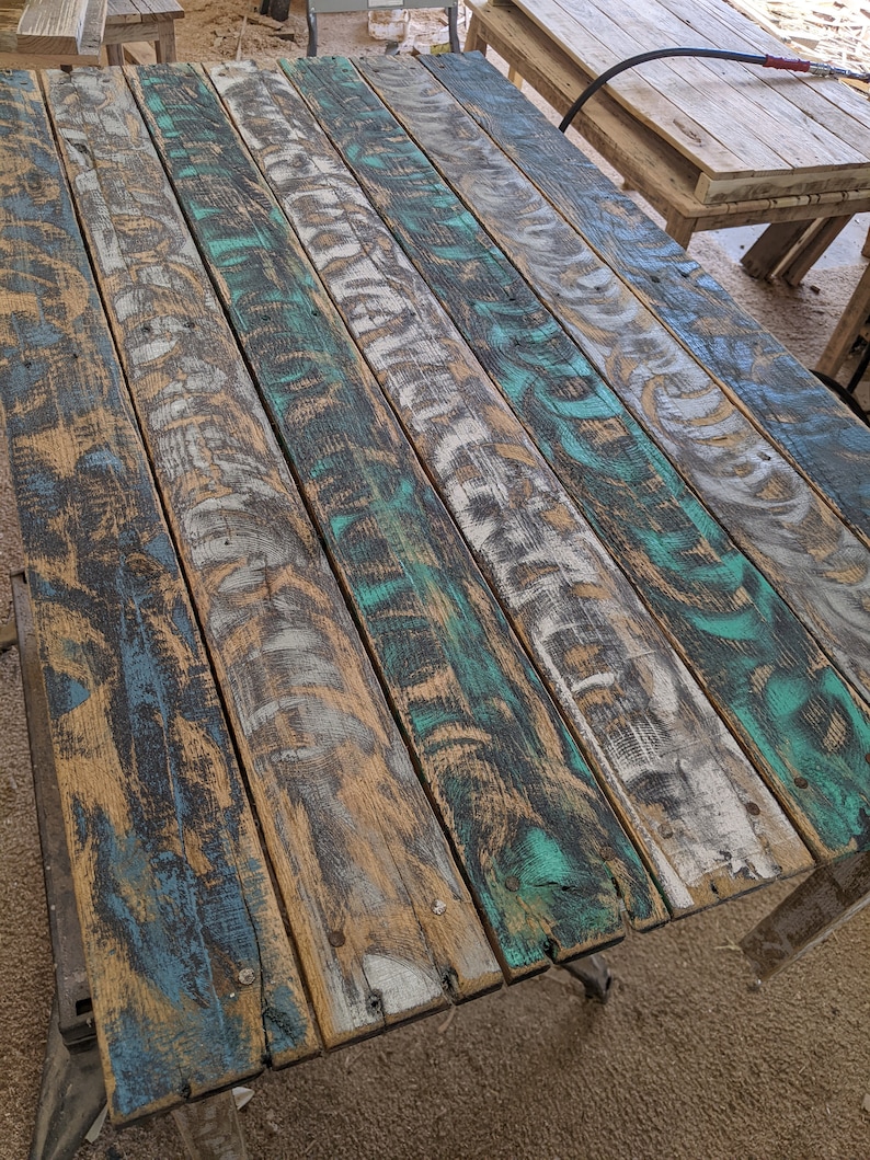 Vibrant Colorful Reclaimed Pallet Wood UPCYCLED Patio Coffee Table Vintage, Rustic Look FREE SHIPPING image 8