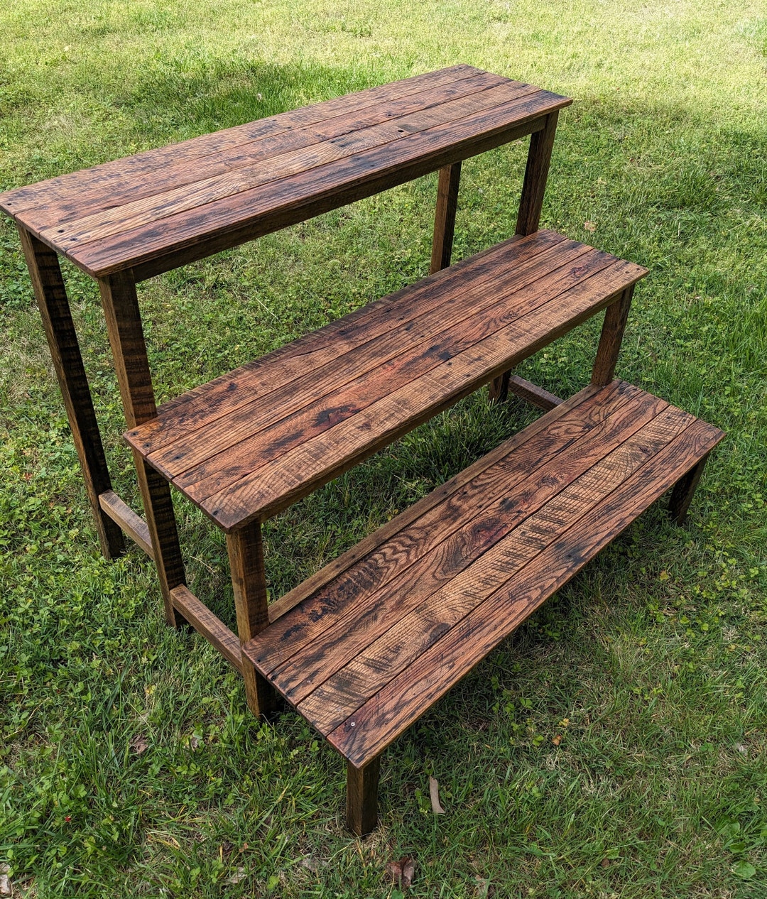rustic-reclaimed-wood-plant-stand-three-shelf-vintage-display-etsy