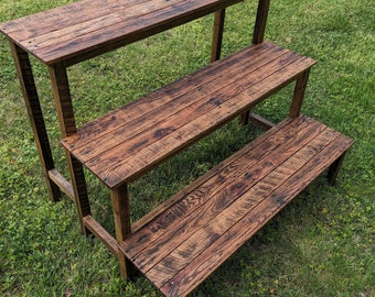 Rustic Reclaimed Wood Plant Stand: Three-Shelf Vintage Display