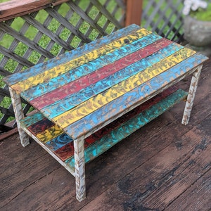 Vibrant Colorful Reclaimed Pallet Wood UPCYCLED Patio Coffee Table Vintage, Rustic Look FREE SHIPPING image 1