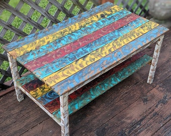 Vibrant Colorful Reclaimed Pallet Wood UPCYCLED Patio Coffee Table- Vintage, Rustic Look- *FREE SHIPPING*