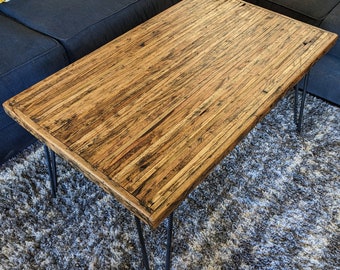 Reclaimed wood- UPCYCLED Coffee table w/ hairpin legs