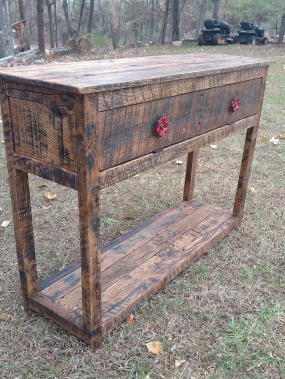 Sofa Console Table With Cabinet Reclaimed Pallet Wood Vintage Rustic Look Upcycled FREE SHIPPING Etsy