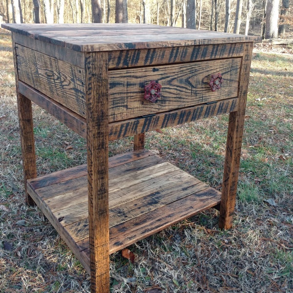 End Table/Bedside Table with Cabinet - Reclaimed Pallet Wood - Vintage Rustic Look- UpCycled *FREE SHIPPING*