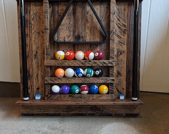 Reclaimed Pallet Wood Pool Stick Holder- Wall Mount: Rustic Game Room Decor