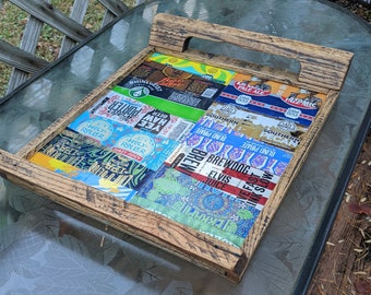 Craft Beer Lovers Serving Tray- Upcycled- Reclaimed Wood- Aluminum cans