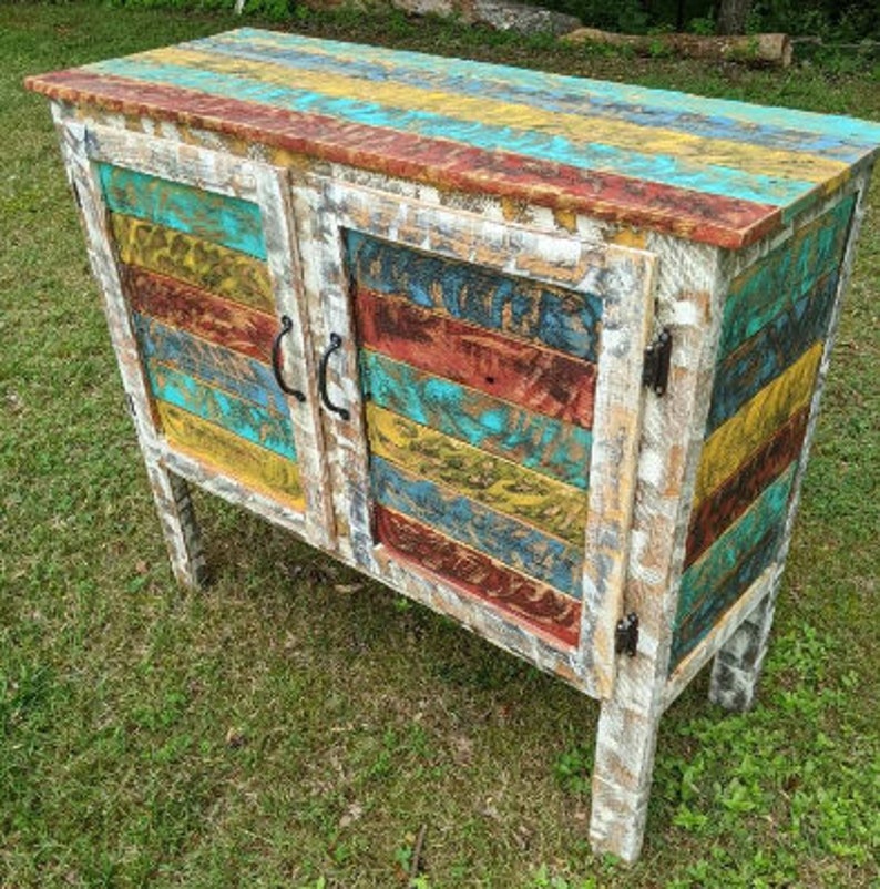 Vibrant Colorful Reclaimed Pallet Wood UPCYCLED Patio Coffee Table Vintage, Rustic Look FREE SHIPPING image 10