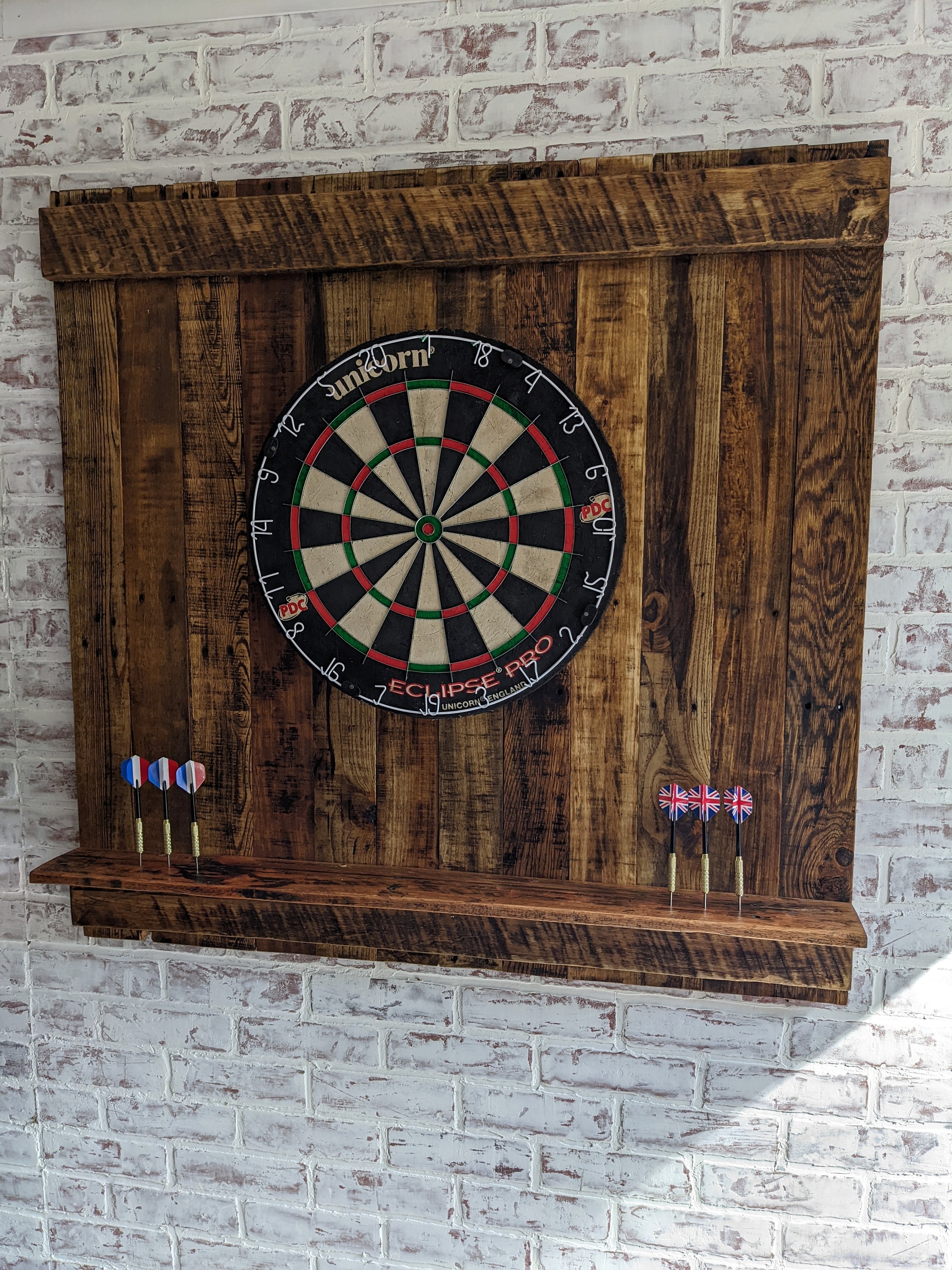 Dartboard Back with Shelf – Reclaimed Wood