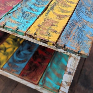 Vibrant Colorful Reclaimed Pallet Wood UPCYCLED Patio Coffee Table Vintage, Rustic Look FREE SHIPPING image 4