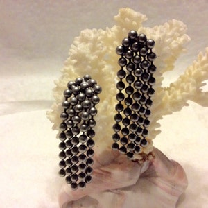 Vintage steel beads drop dangle pierced earrings. Vintage 1940s.