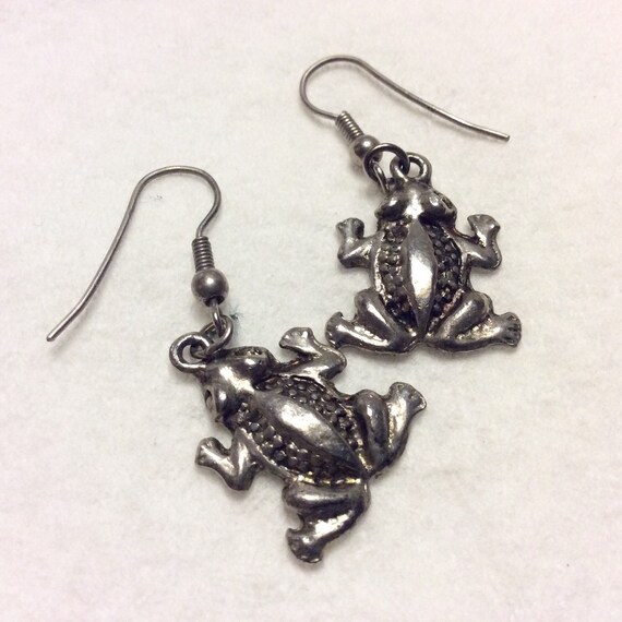 Silver Metal Marcasite Look Frog Drop Dangle Earrings. - Etsy