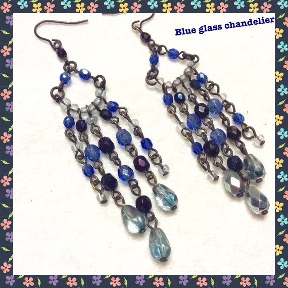 Blue Glass Beads Beaded Chandelier Drop Dangle Earrings - Blue Glass Bead Chandelier Blue Glass Beads Beaded Chandelier Drop Dangle Earrings - Blue Glass Bead Chandelier