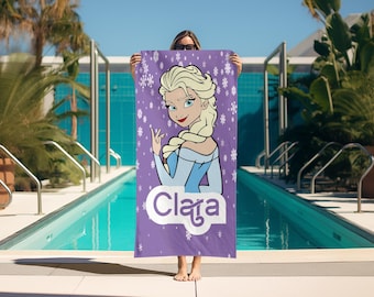 Personalized Elsa&Olaf Beach Towel, Custom Name Disney Frozen Towel, Christmas Gift for Girls/Kids