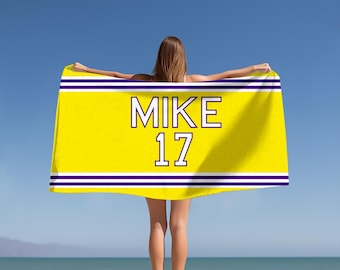 Custom Stripe Design Name Beach Towel, Gift For Kids Teens Her Him, Soccer Football Softball Sport Team Towel, School Team Christmas Present