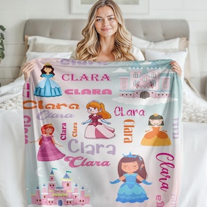 Personalized Baby Girl Name Blanket, Custom Pink Princess Blanket, Princess Castle Throw, Birthday ,Babyshower Gift for Her/Girl/Kid/Toddler