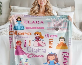 Personalized Baby Girl Name Blanket, Custom Pink Princess Blanket, Princess Castle Throw, Birthday ,Babyshower Gift for Her/Girl/Kid/Toddler