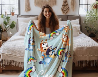 Personalized Cartoon Blanket, Custom Kids Name Throw, Cute Cartoon Character, Birthday Toddler/Baby Blanket