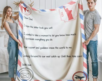 Personalized Mothers Day Gifts, Gifts for Mom/Dad,Custom Airmail Letter Blanket,Memorial Throw,Retro Postcard Blanket,Gift from Daughter Son