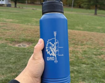 Father's Day Eagle Design Water Bottle, Custom 32 oz Dad with Kids Name Engraved Tumbler, Personalized Gift for Papa, Grandpa, Birthday Mug