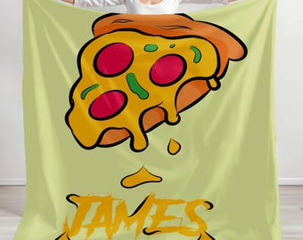 Personalized Pizza Blanket, Custom Baby Name Throw, Fast Food Fun, Gift for Kid, Pizza Lover,Chirstmas Cozy Present, Pizza Fleece Home Decor