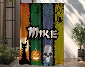 Custom Halloween Scary Name Blanket, Personalized Spooky Season Gift for Kids/Teen/Her/Him, Creepy Witch/Pumpkin Design Throw, Badroom Decor